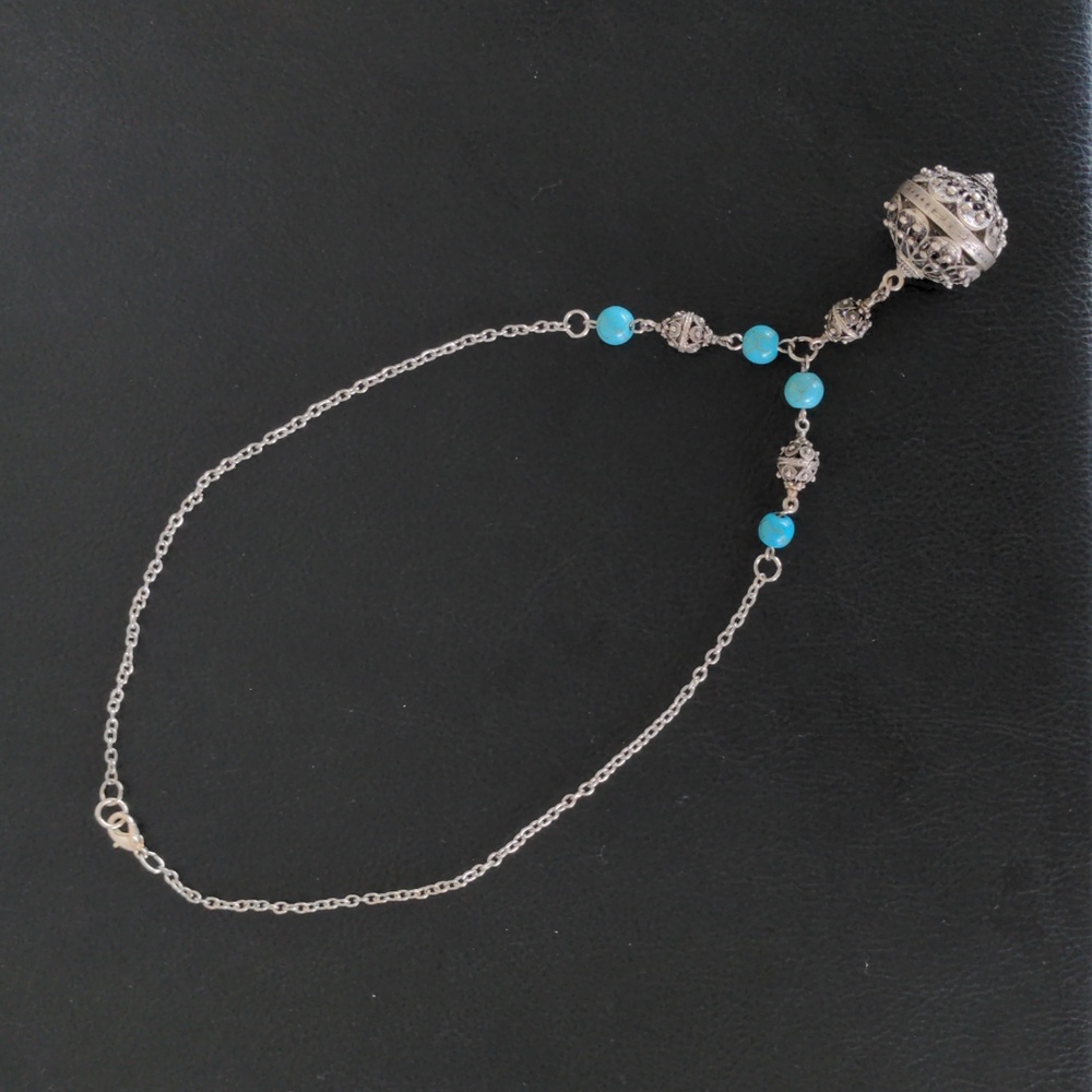 Vintage silver tone exotic filigree necklace with blue turquoise (?) stones - Picture 3 of 7